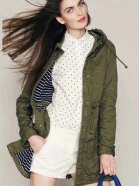 Olive Green Drawstring Hooded Parka Jacket